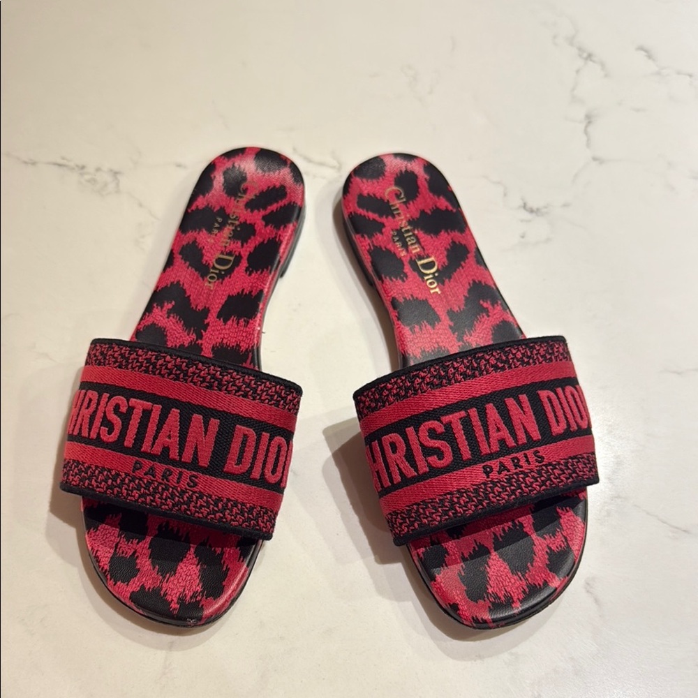 Christian Dior Red and Black Slide Sandals